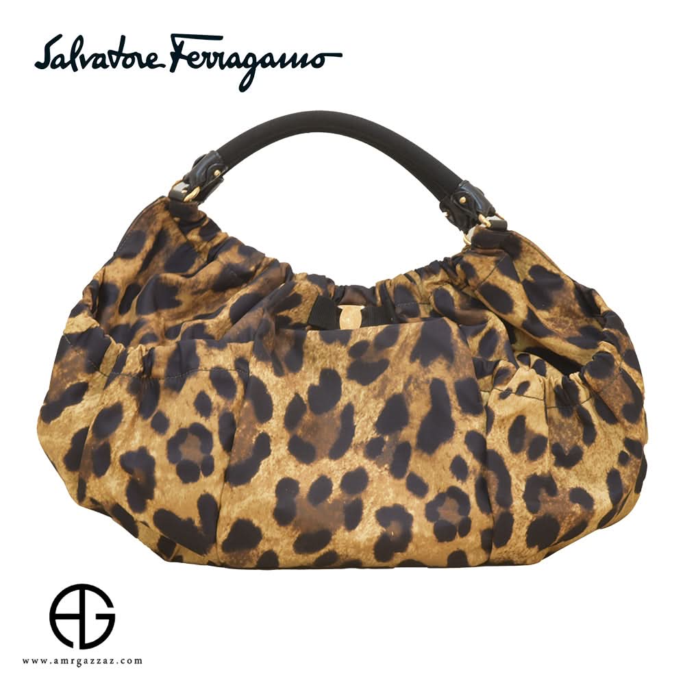 Salvatore Ferragamo Animal Print Nylon Hobo Shoulder Bag (used like new)