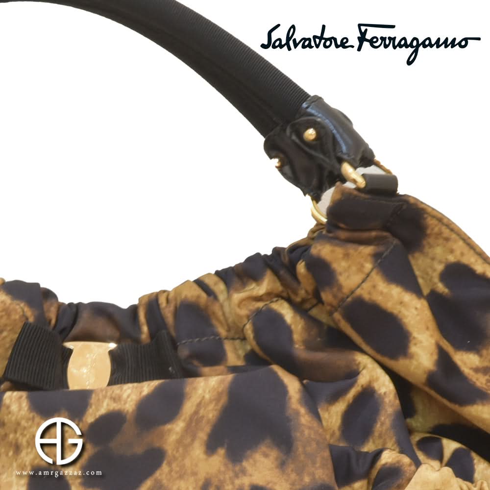 Salvatore Ferragamo Animal Print Nylon Hobo Shoulder Bag (used like new)