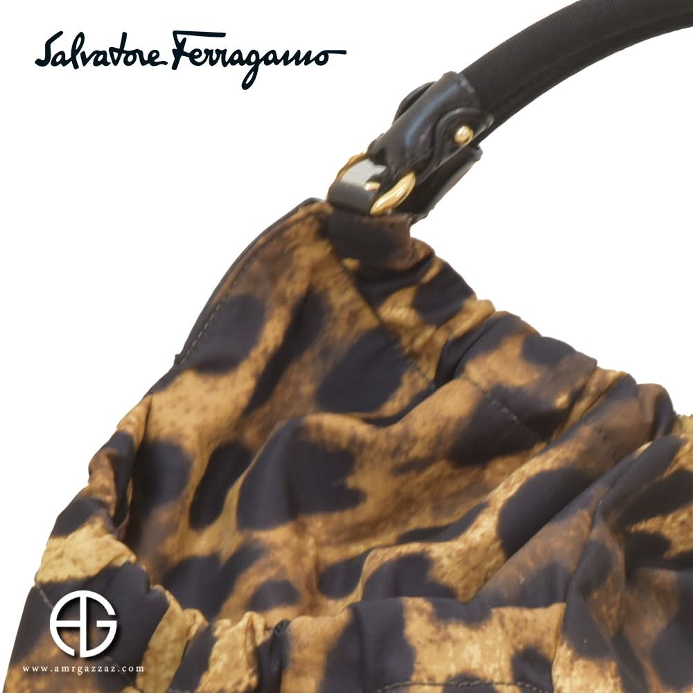 Salvatore Ferragamo Animal Print Nylon Hobo Shoulder Bag (used like new)