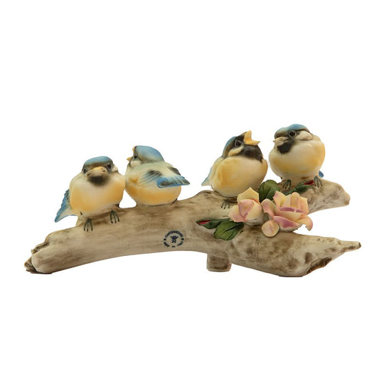 Vintage napoli capidomente group of blue birds on branch