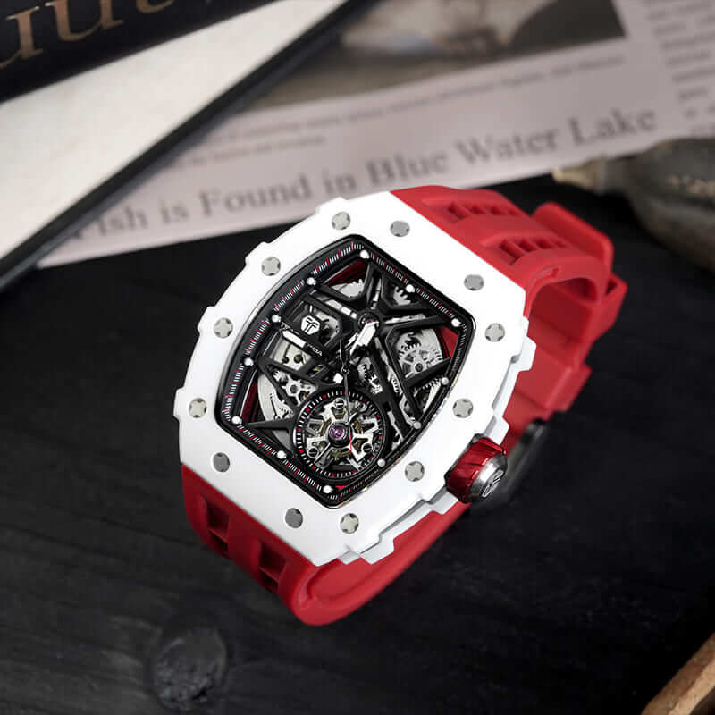 ساعة Elemental Series-Ceramic أوتوماتيكية TB8209C باللون الأحمر
