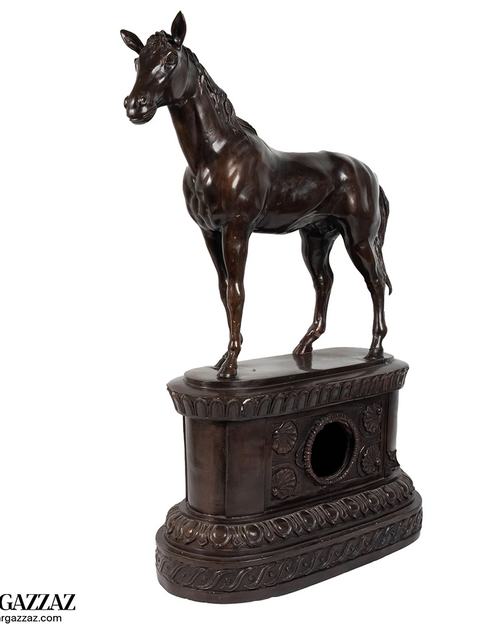 Load image into Gallery viewer, standing Horse Figurine in solid Bronze with bronze Base
