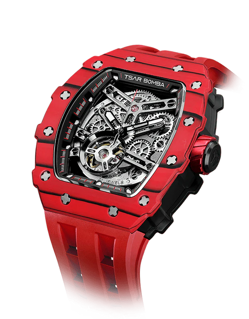 Load image into Gallery viewer, Elemental Series-Carbon Fiber Automatic Watch TB8208CF Bull Red
