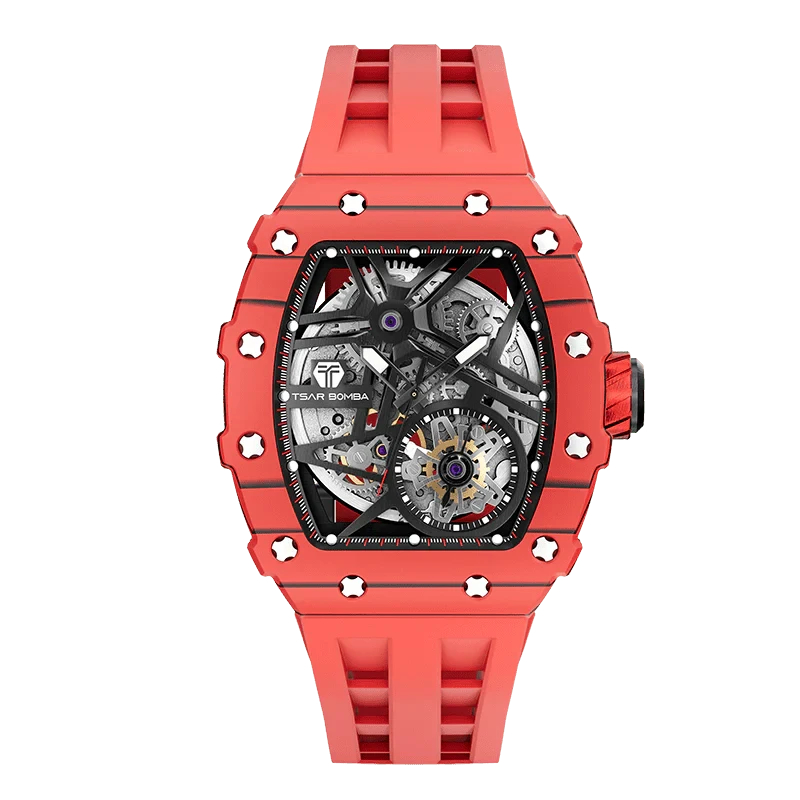 Elemental Series-Carbon Fiber Automatic Watch TB8209CF Bull Red Carbon Fiber