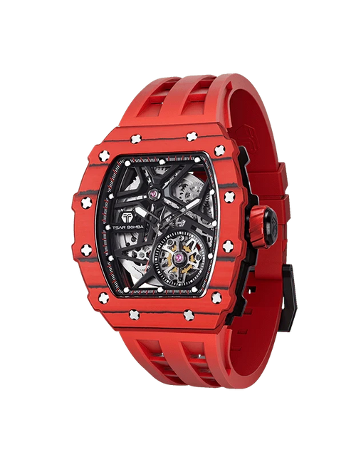 Load image into Gallery viewer, Elemental Series-Carbon Fiber Automatic Watch TB8209CF Bull Red Carbon Fiber
