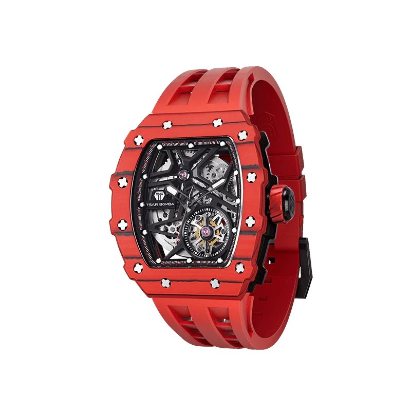 Elemental Series-Carbon Fiber Automatic Watch TB8209CF Bull Red Carbon Fiber