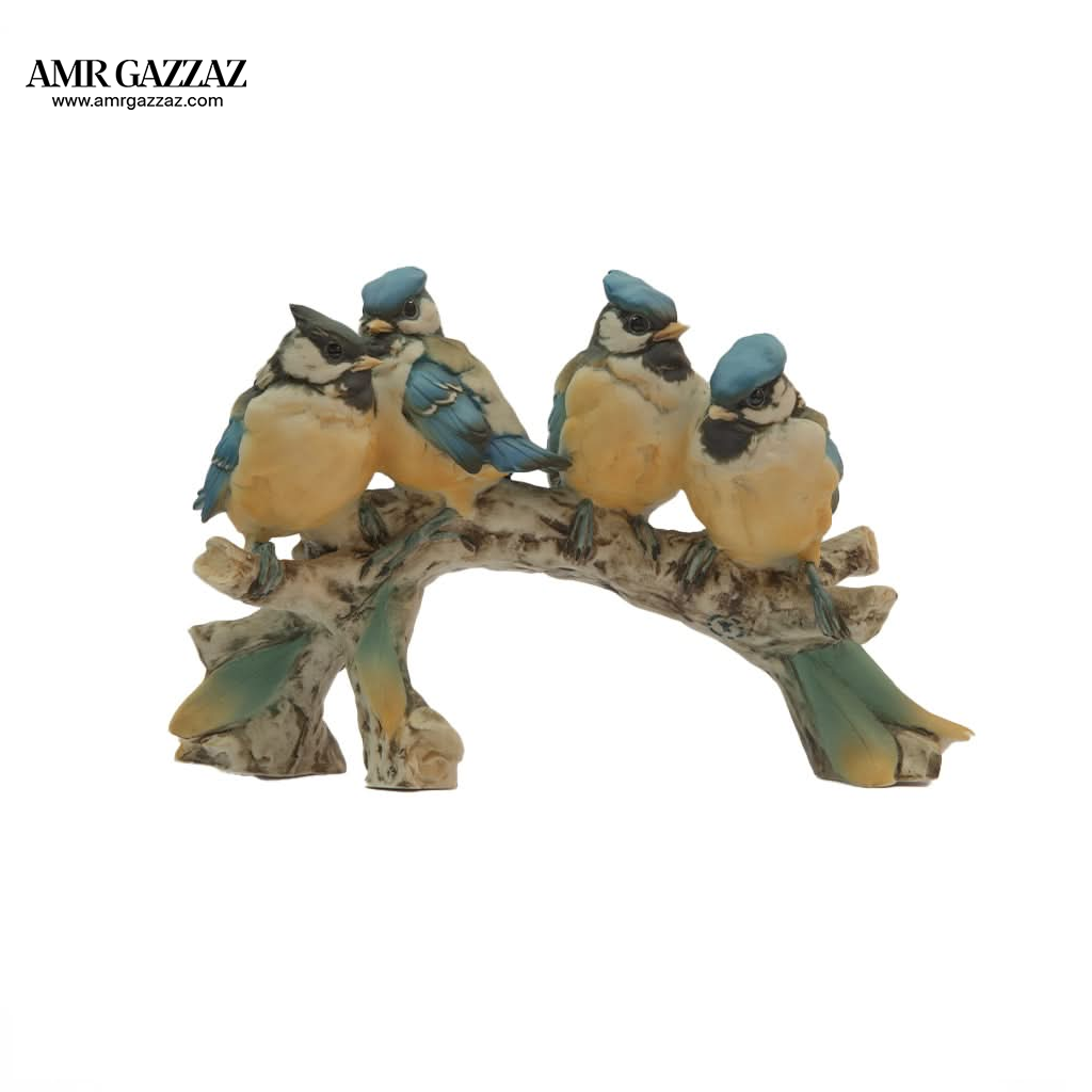 Vintage napoli capidomente group of blue birds on branch