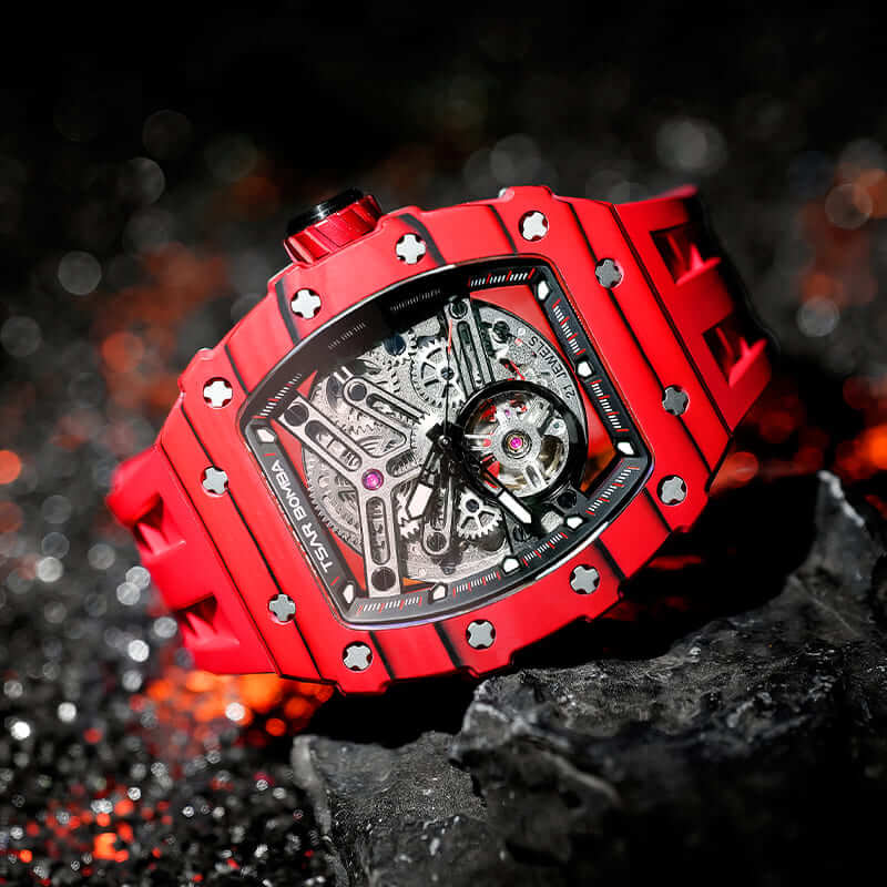 Elemental Series-Carbon Fiber Automatic Watch TB8208CF Bull Red