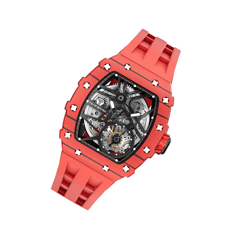 Elemental Series-Carbon Fiber Automatic Watch TB8209CF Bull Red Carbon Fiber