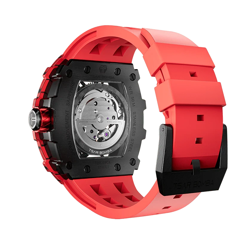 Elemental Series-Carbon Fiber Automatic Watch TB8209CF Bull Red Carbon Fiber