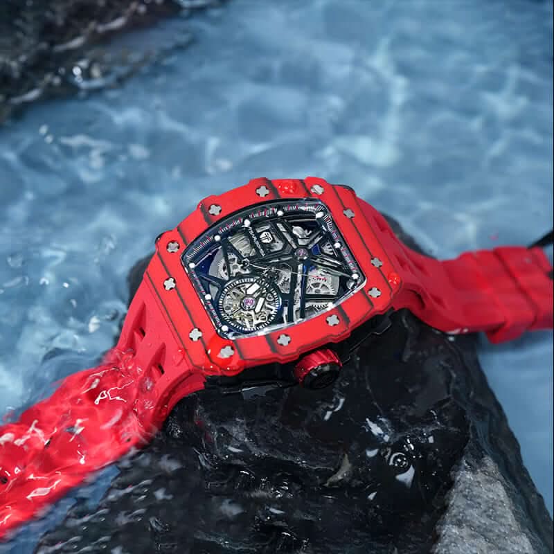 Elemental Series-Carbon Fiber Automatic Watch TB8209CF Bull Red Carbon Fiber