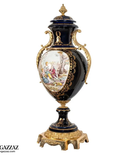 Load image into Gallery viewer, Acf Victorian romantic French Porcelain Gilt luxury Vase with bronze handle
