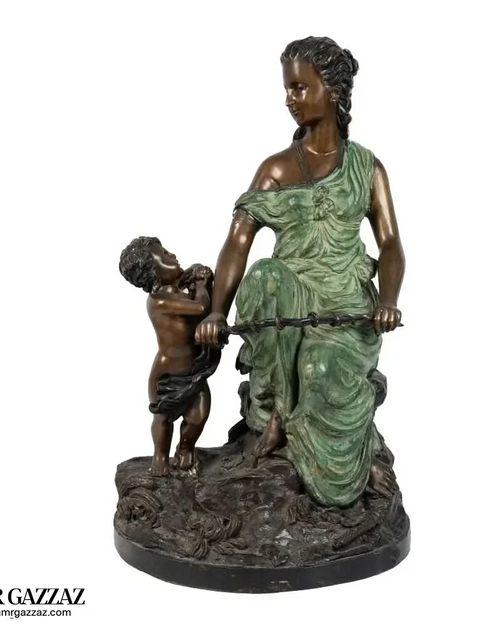 Load image into Gallery viewer, italian Rare Antique Heavy Bronze Sculpture Mother with child
