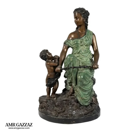 italian Rare Antique Heavy Bronze Sculpture Mother with child