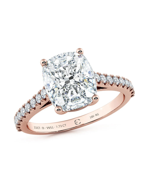 Load image into Gallery viewer, 2.50 CT Cushion Cut Diamond Engagement Ring in 18K Rose Gold
