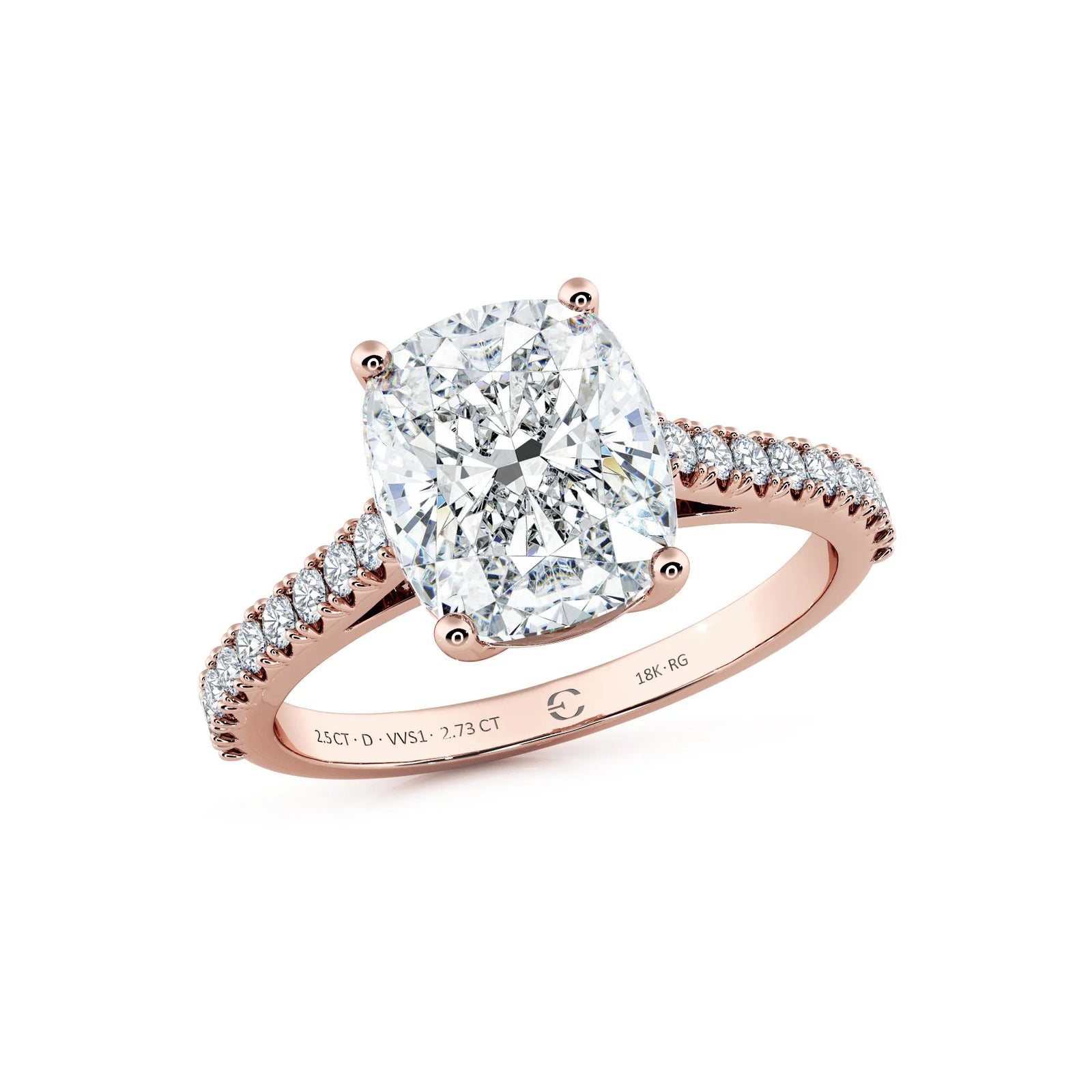 2.50 CT Cushion Cut Diamond Engagement Ring in 18K Rose Gold