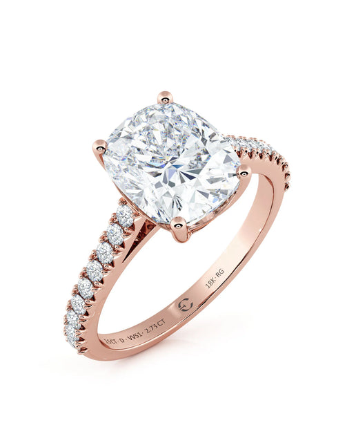 Load image into Gallery viewer, 2.50 CT Cushion Cut Diamond Engagement Ring in 18K Rose Gold
