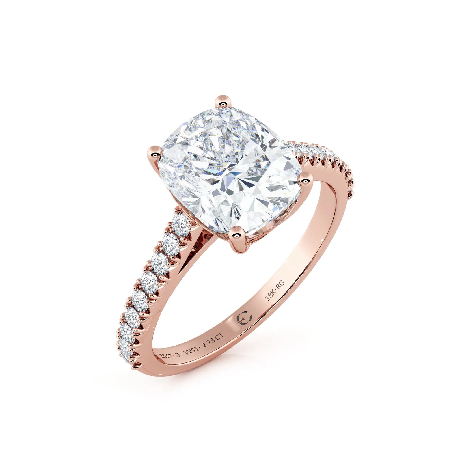 2.50 CT Cushion Cut Diamond Engagement Ring in 18K Rose Gold