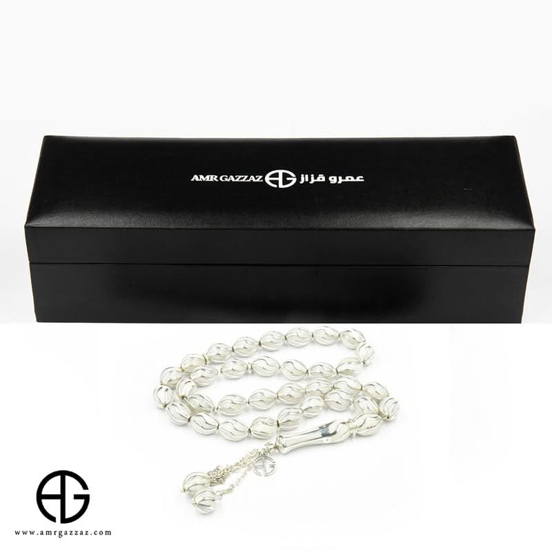 مسبحة صلاة حجرية مرصعة بالفضة