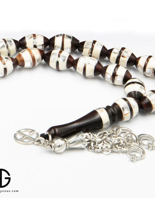 تحميل الصورة إلى عارض المعرض، سبحة صلاة من حجر كوك، 10 مم، مرصعة بمرايا عاجية وبنية
