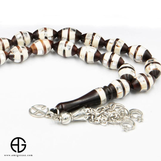 سبحة صلاة من حجر كوك، 10 مم، مرصعة بمرايا عاجية وبنية