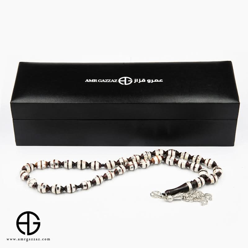 سبحة صلاة من حجر كوك، 10 مم، مرصعة بمرايا عاجية وبنية