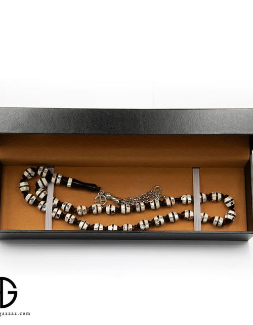 تحميل الصورة إلى عارض المعرض، سبحة صلاة من حجر كوك، 10 مم، مرصعة بمرايا عاجية وبنية
