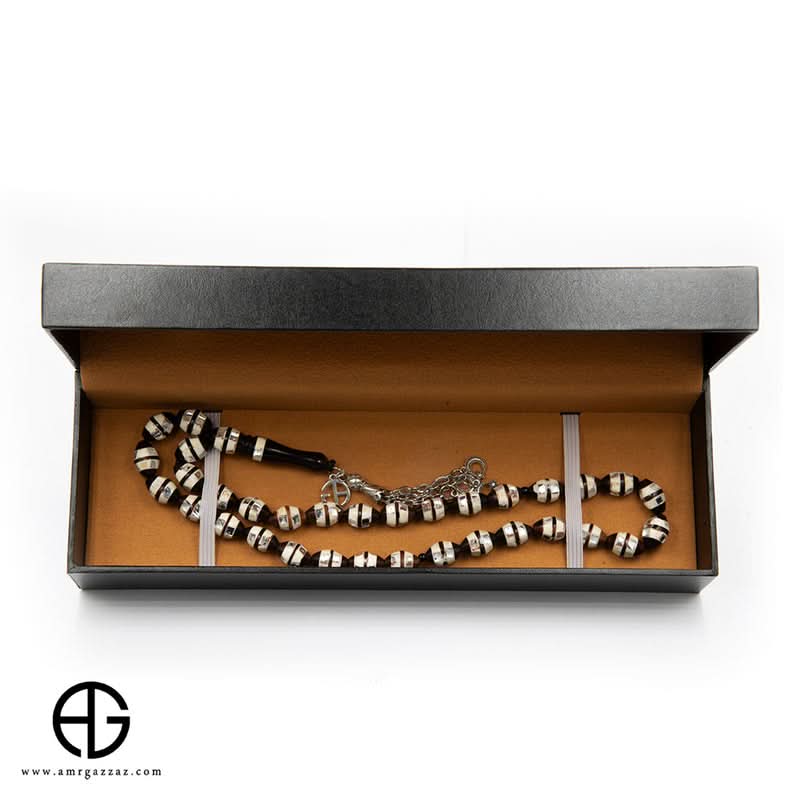 سبحة صلاة من حجر كوك، 10 مم، مرصعة بمرايا عاجية وبنية