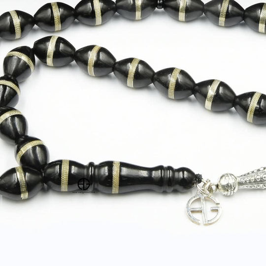 مسبحة كوك مع تطعيم نحاسي مطلي بالفضة، ٣٣ حبة