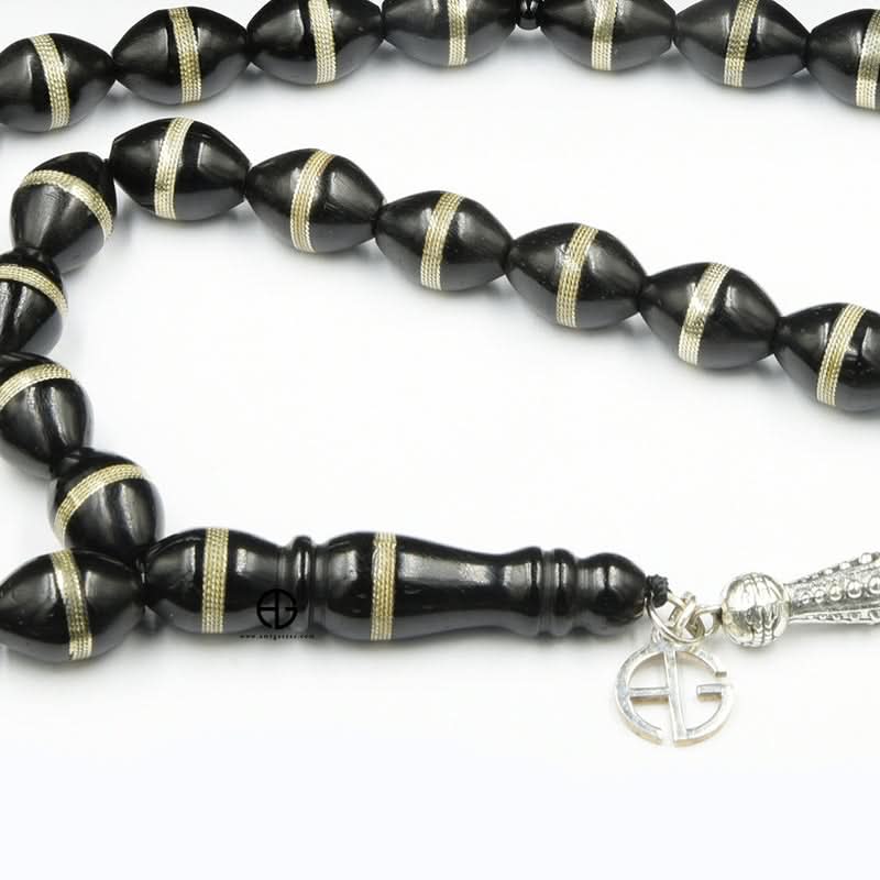 مسبحة كوك مع تطعيم نحاسي مطلي بالفضة، ٣٣ حبة