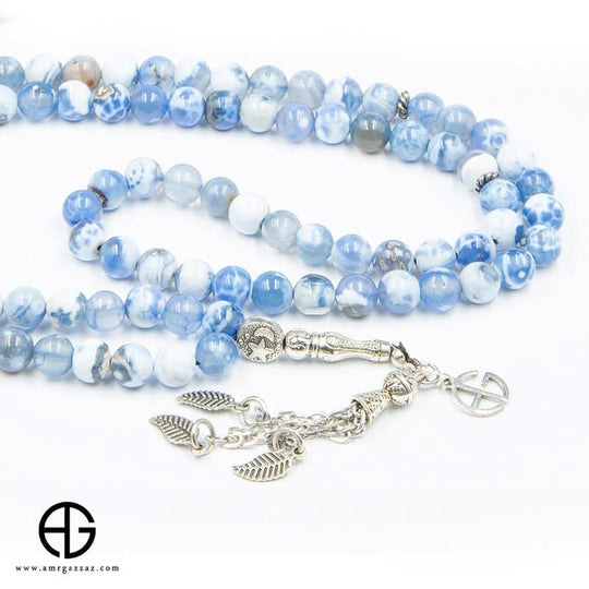 مسبحة صلاة من حجر العقيق الطبيعي، 99 حبة