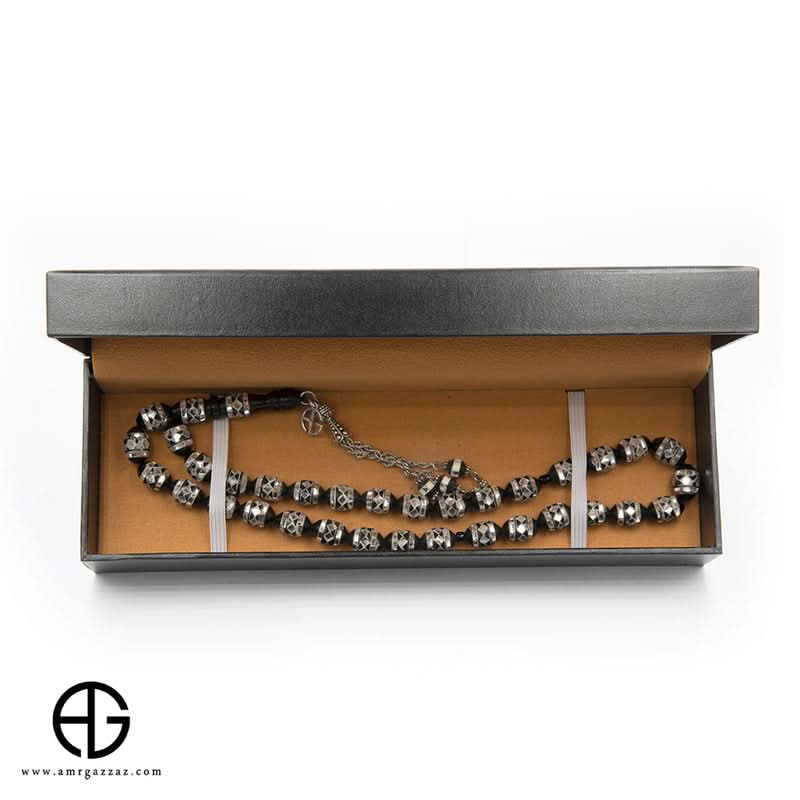 مسبحة صلاة من حجر كوك، 10 مم، مطعمة بالعاج والمرايا السوداء