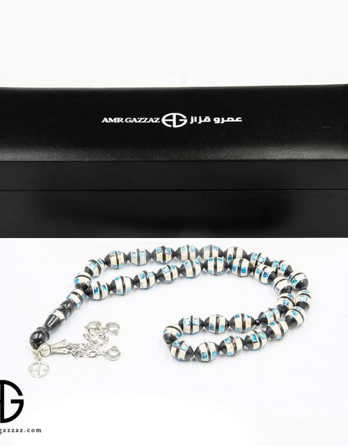 Load image into Gallery viewer, Kauk Stone Prayer Beads, 10Mm, Inlaid With Ivory And Blue Mirrors
