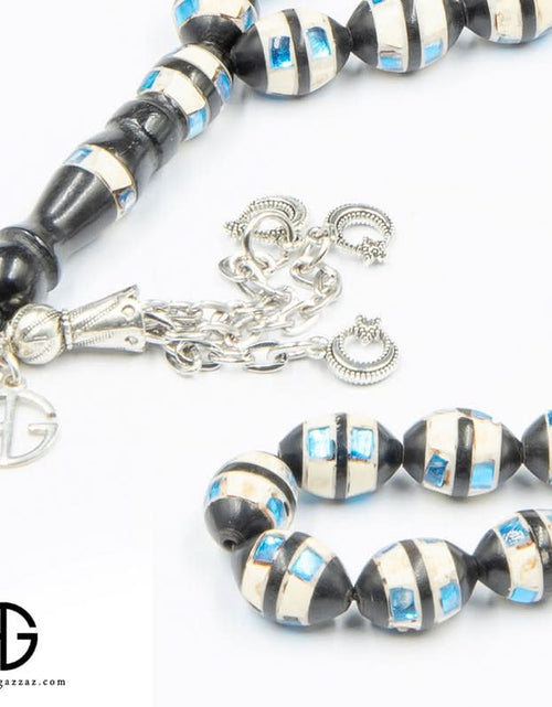 Load image into Gallery viewer, Kauk Stone Prayer Beads, 10Mm, Inlaid With Ivory And Blue Mirrors
