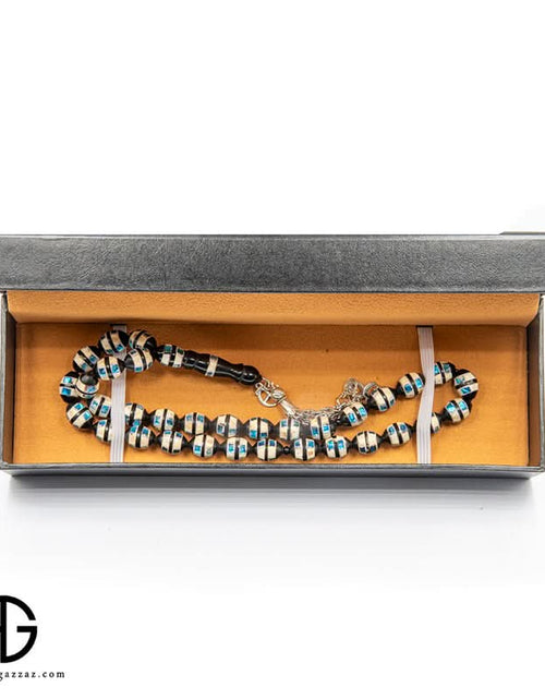 Load image into Gallery viewer, Kauk Stone Prayer Beads, 10Mm, Inlaid With Ivory And Blue Mirrors
