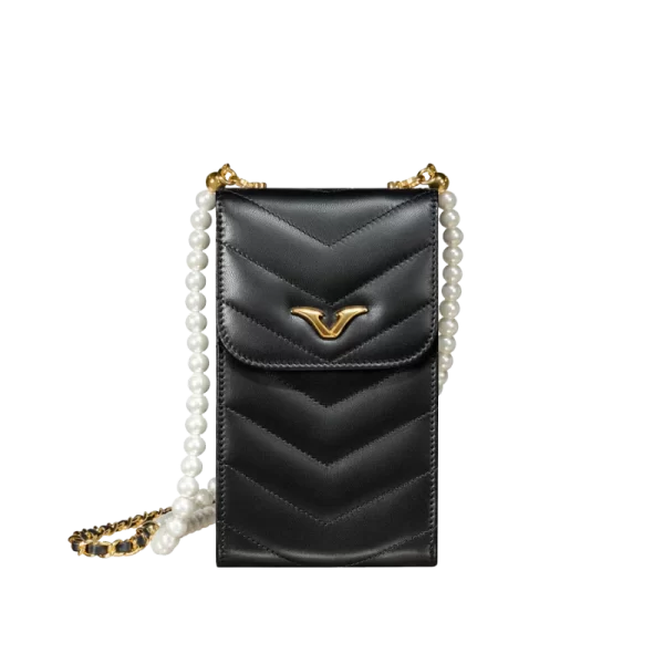 VERTU WHITE AND BLACK PEARL CHAIN BAG Black