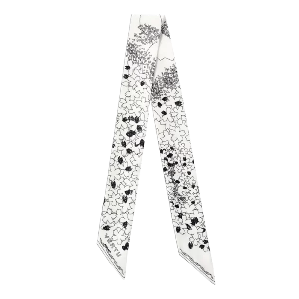 SEASON-DAIGO SIGNATURE FLORAL PRINT SILK SKINNY SCARF – WHITE