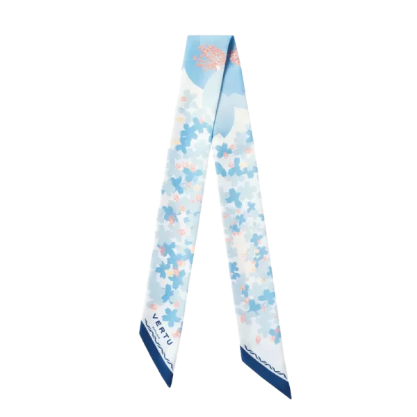 SEASON-DAIGO SIGNATURE FLORAL PRINT SILK SKINNY SCARF – BLUE