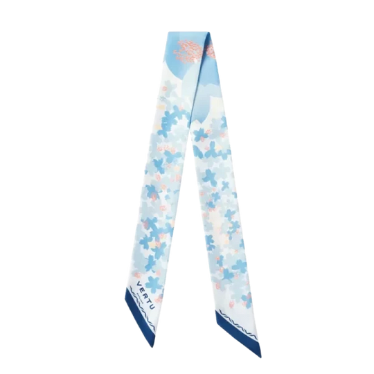 SEASON-DAIGO SIGNATURE FLORAL PRINT SILK SKINNY SCARF – BLUE