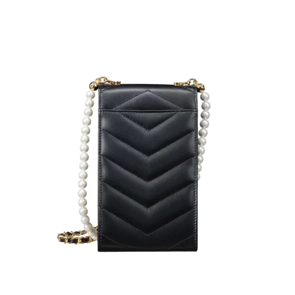 VERTU WHITE AND BLACK PEARL CHAIN BAG Black