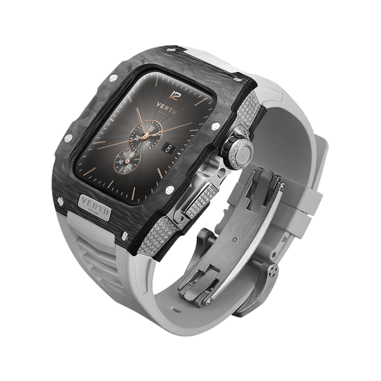 ساعة ميتا ووتش الذكية المرصعة بالألماس الأسود - حزام أبيض