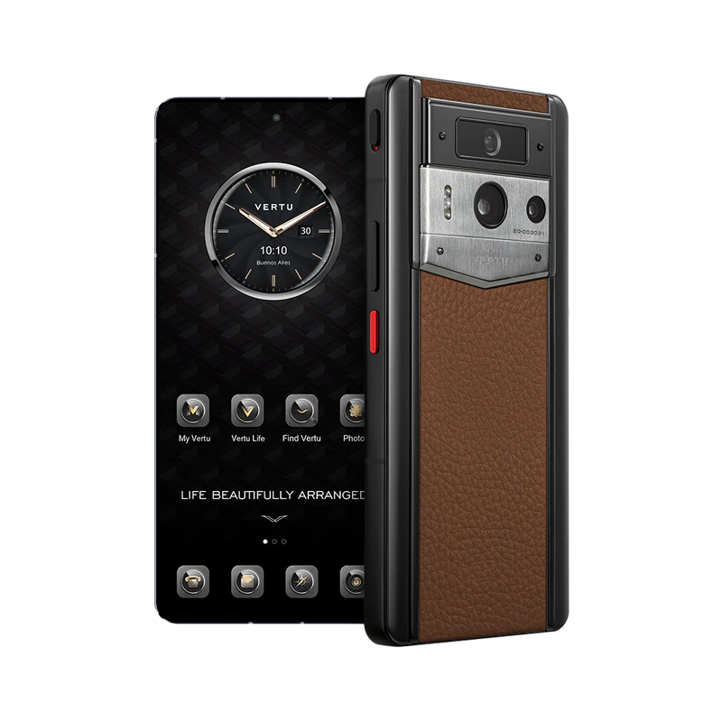 METAVERTU 2 CALFSKIN WEB3 AI PHONE – CARAMEL BROWN(SILVER CASE)