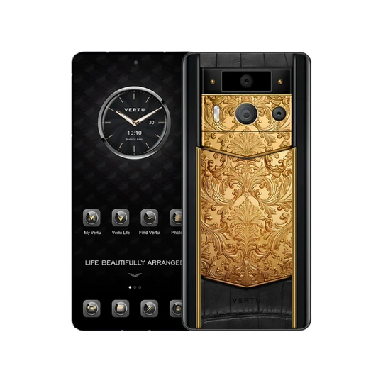 METAVERTU 2 LUXURY CUSTOM-MADE GOLDEN CARVED FLORAL DECORATION WITH ALLIGATOR SKIN WEB3 AI PHONE – BLACK