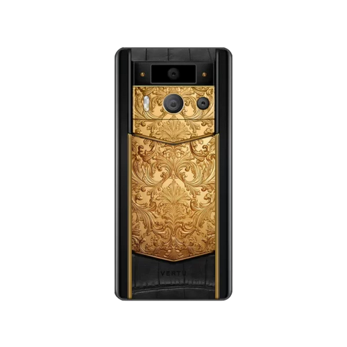 Load image into Gallery viewer, METAVERTU 2 LUXURY CUSTOM-MADE GOLDEN CARVED FLORAL DECORATION WITH ALLIGATOR SKIN WEB3 AI PHONE – BLACK
