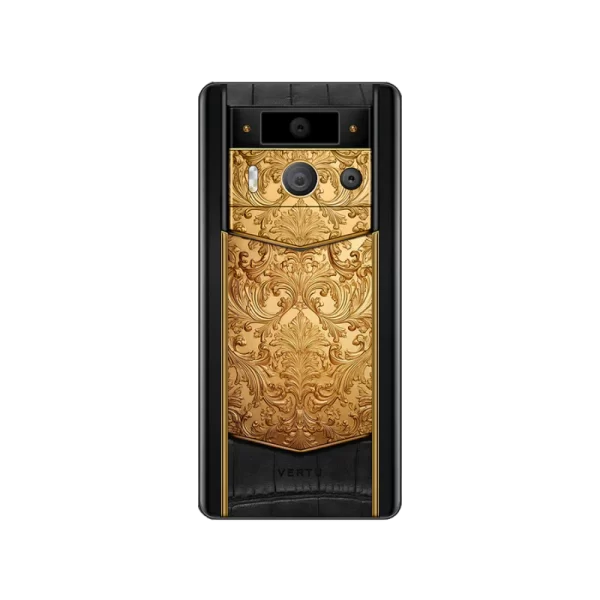 METAVERTU 2 LUXURY CUSTOM-MADE GOLDEN CARVED FLORAL DECORATION WITH ALLIGATOR SKIN WEB3 AI PHONE – BLACK