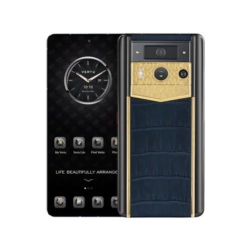 Load image into Gallery viewer, METAVERTU 2 LUXURY CUSTOM-MADE LOTUS MEMORY WITH ALLIGATOR SKIN WEB3 AI PHONE – NAVY BLUE
