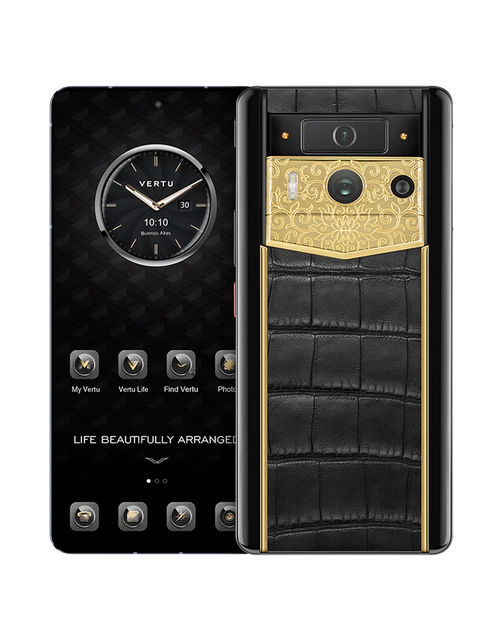 Load image into Gallery viewer, METAVERTU 2 LUXURY CUSTOM-MADE LOTUS CLUSTER WITH ALLIGATOR SKIN WEB3 AI PHONE – BLACK
