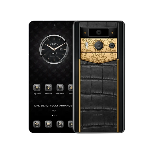 METAVERTU 2 LUXURY CUSTOM-MADE GOLDEN LOTUS WHISPER WITH ALLIGATOR SKIN WEB3 AI PHONE – BLACK