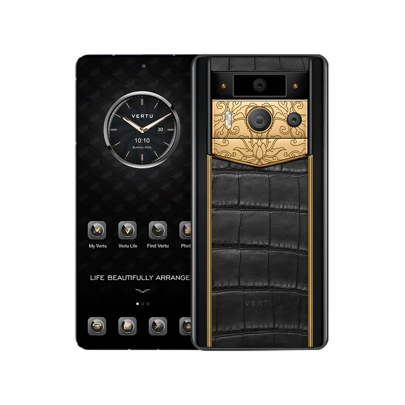 METAVERTU 2 LUXURY CUSTOM-MADE GOLDEN LOTUS WHISPER WITH ALLIGATOR SKIN WEB3 AI PHONE – BLACK