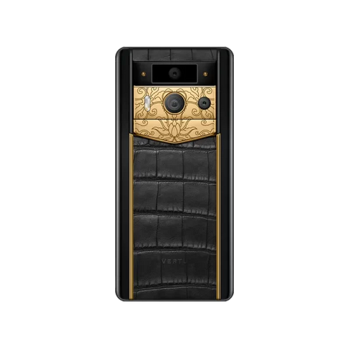 Load image into Gallery viewer, METAVERTU 2 LUXURY CUSTOM-MADE GOLDEN LOTUS WHISPER WITH ALLIGATOR SKIN WEB3 AI PHONE – BLACK
